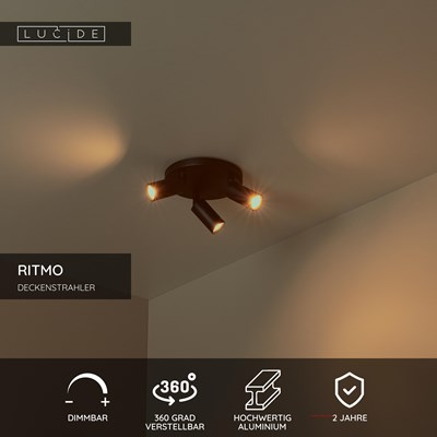 Lucide RITMO - Deckenstrahler - Ø 18 cm - 3xGU10 (MR11) - Schwarz